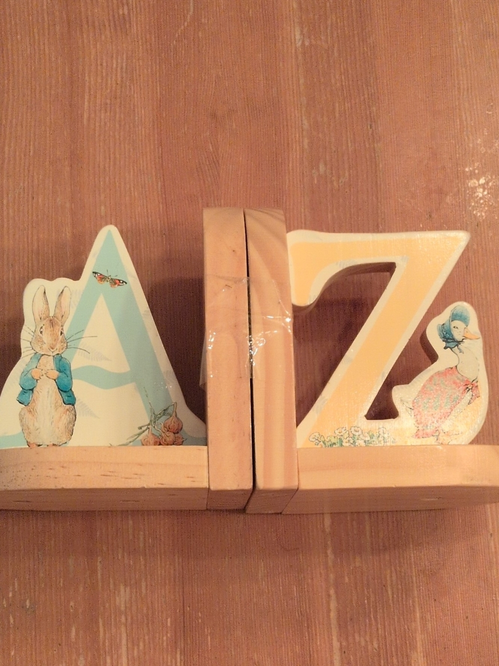 Beatrix Potter Wooden Bookends - Blue & Yellow Nursery Letters